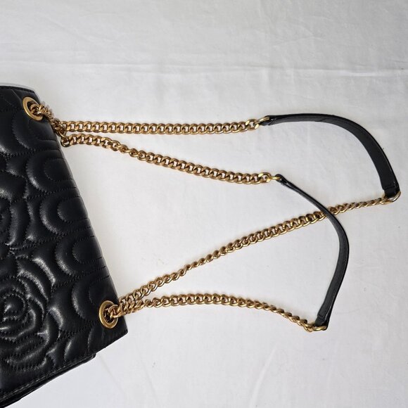 Michael Kors Vivianne Black Floral Quilted Leather Gold Chain Strap Shoulder Bag - Picture 12 of 12